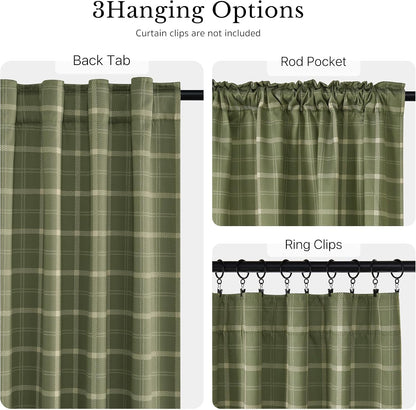 nicetown olive green 100% blackout buffalo check curtains showing dimensions