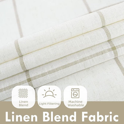 DriftAway Kitchen Curtains Striped Tier Linen Short Curtains Windowpane Plaid - Image 2
