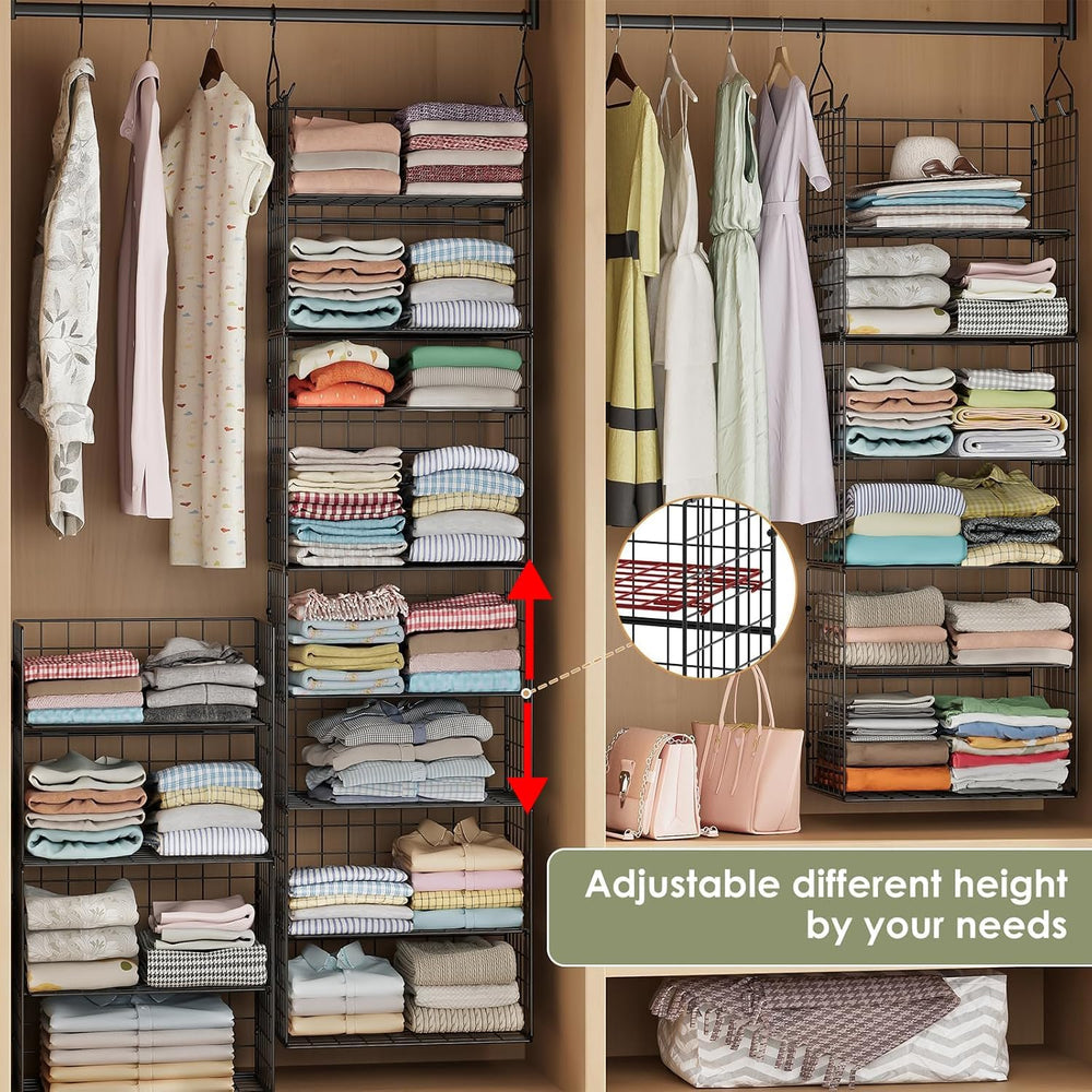 8 Tier Widened Hanging Closet Organizer and Storage Shelves, Metal & Fold...
