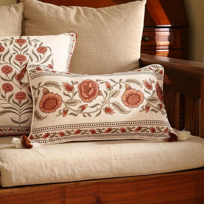 ISAENNE Design Linen Rectangle Vintage Throw Pillow Covers 12"x20", Brick Red - Image 5
