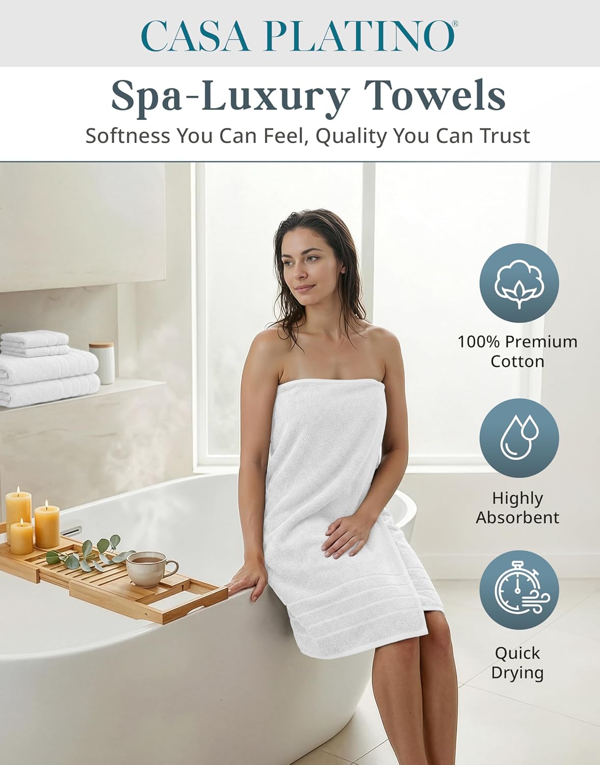 casa platino bath towel set 100% cotton 12 shown in use
