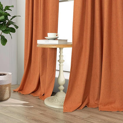 Burnt Orange 100% Blackout Window Curtain Panels Light Blocking Linen Boho - Image 7