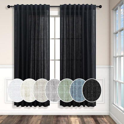 Pitalk Black Linen Curtains 63 Inch Length by Pitalk