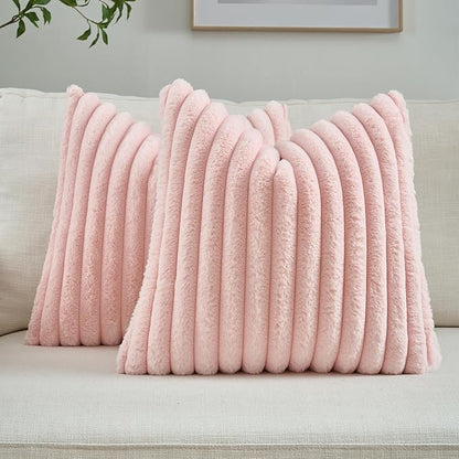 FUTEI Pink Throw Pillow Covers Set of 2, 26x26 Inch Striped Texture Euro Pillow by FUTEI