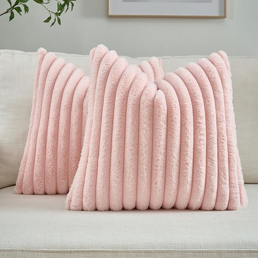 FUTEI Pink Throw Pillow Covers Set of 2, 24x24 Inch Striped Texture European by FUTEI
