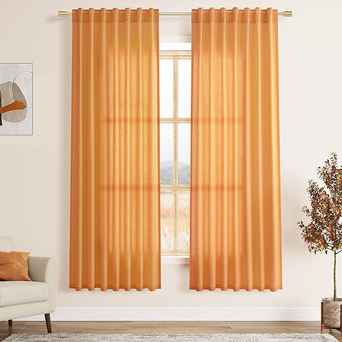 Nanspring Orange Linen Curtains by Nanspring