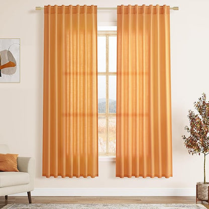 Nanspring Orange Linen Curtains by Nanspring