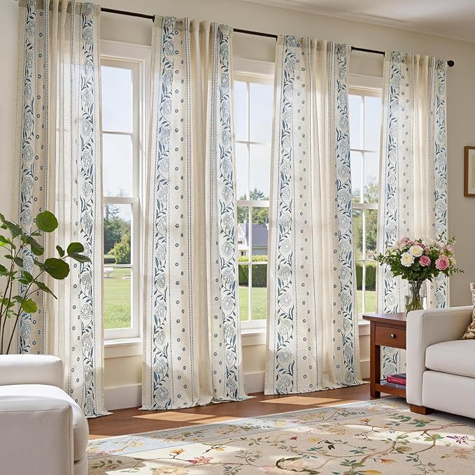 jinchan Winslow 96 Inch Curtains 4 Panel Set Embroidered Bordered Floral by JINCHAN