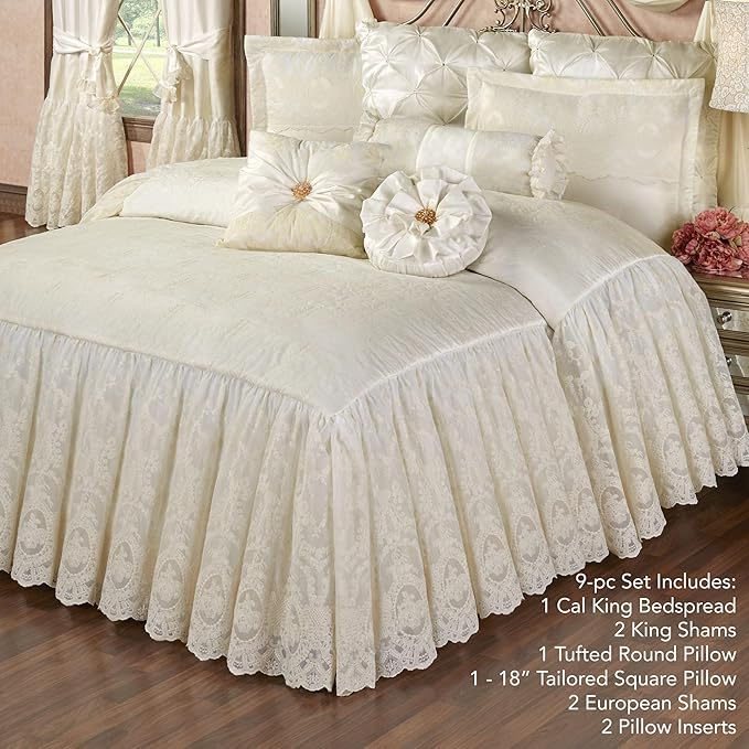 Cameo Lace Luxury Washable Polyester Bedding | Vintage | Pearl Scroll Leaf - Image 2