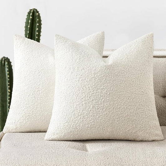 Woaboy Pack of 2 24x24 Inch Decorative Boucle Throw Pillow Covers Textured by Woaboy