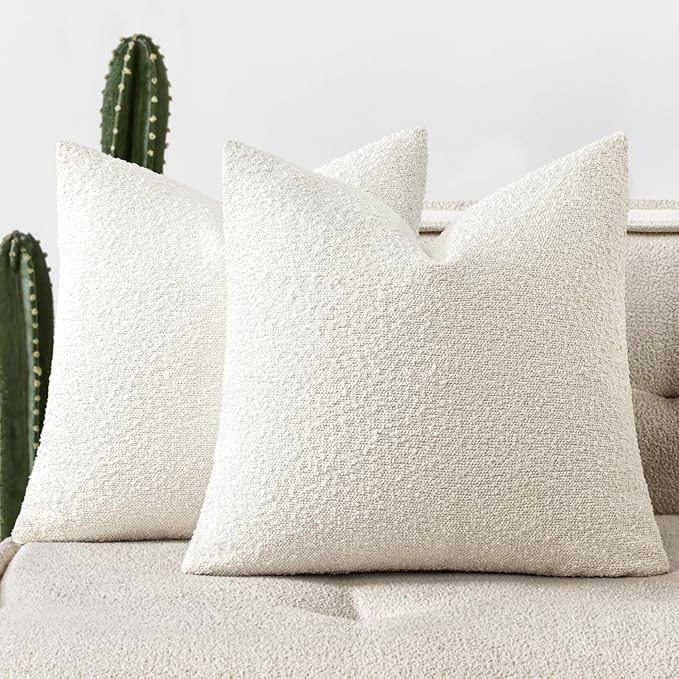 Woaboy Pack of 2 Decorative Boucle Throw Pillow Covers Textured Square by Woaboy