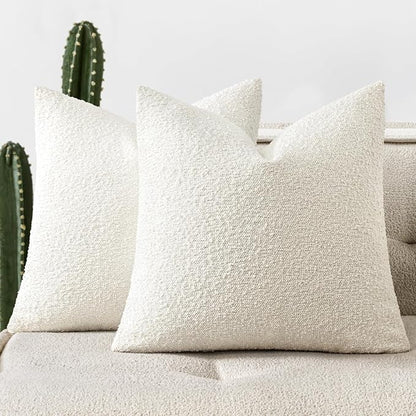 Woaboy Pack of 2 Decorative Boucle Throw Pillow Covers Textured Square by Woaboy