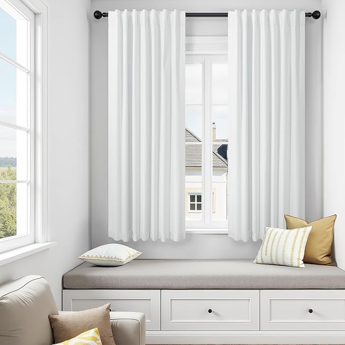 White Blackout Kitchen Curtains 45 Inch Length - Image 2