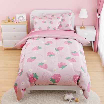 SANDJEST Strawberry Comforter Set Twin Size 68x86in by SANDJEST