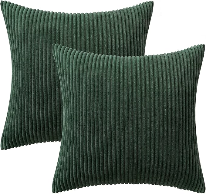 MIULEE Pack of 2 Army Green Corduroy Pillow Covers Soft Boho Striped Throw - Image 7