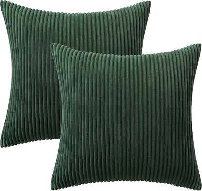 MIULEE Pack of 2 Army Green Corduroy Pillow Covers Soft Boho Striped Throw - Image 7
