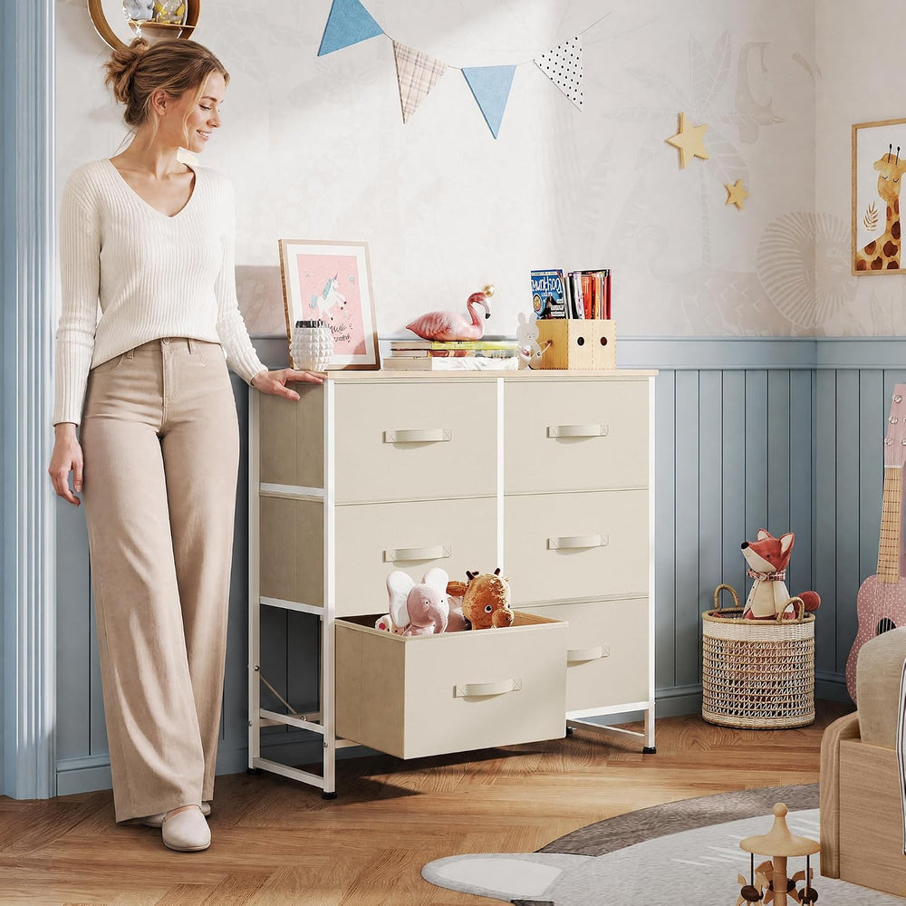 WLIVE Beige Fabric Dresser for Bedroom, 6 Drawer Dressers, Chest of Drawers