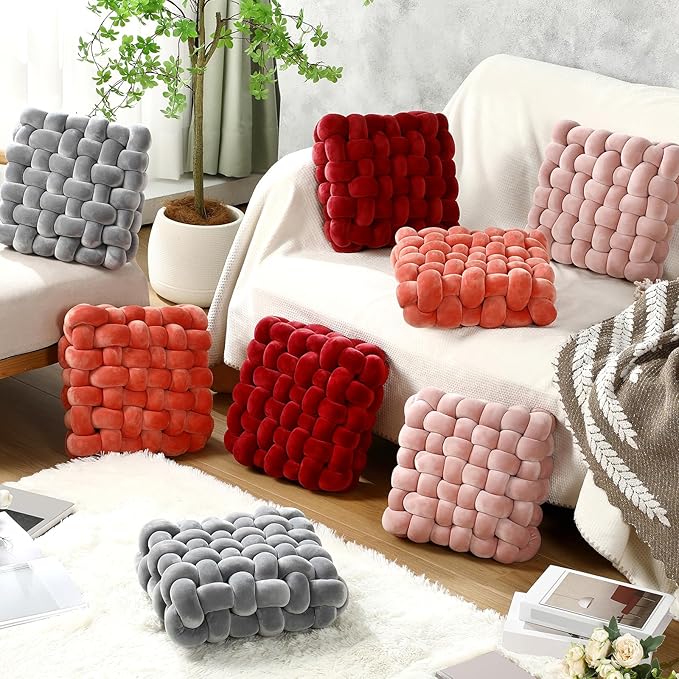 Wenqik 2 Pcs Knot Pillows Square Knotted Plush Throws Soft Accent Pillows - Image 5