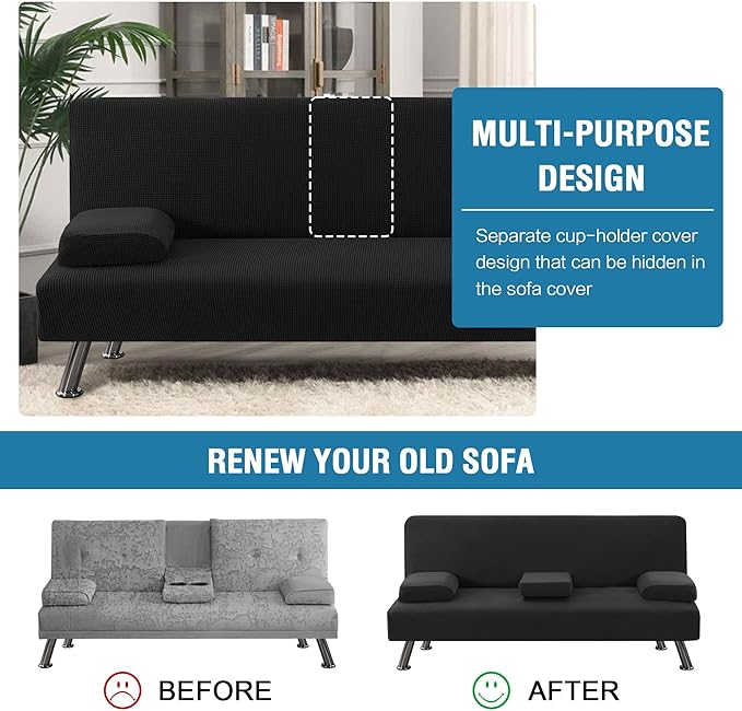 H.VERSAILTEX 4 Pieces Stretch Futon Covers Sofa Bed Slipcover - Image 5