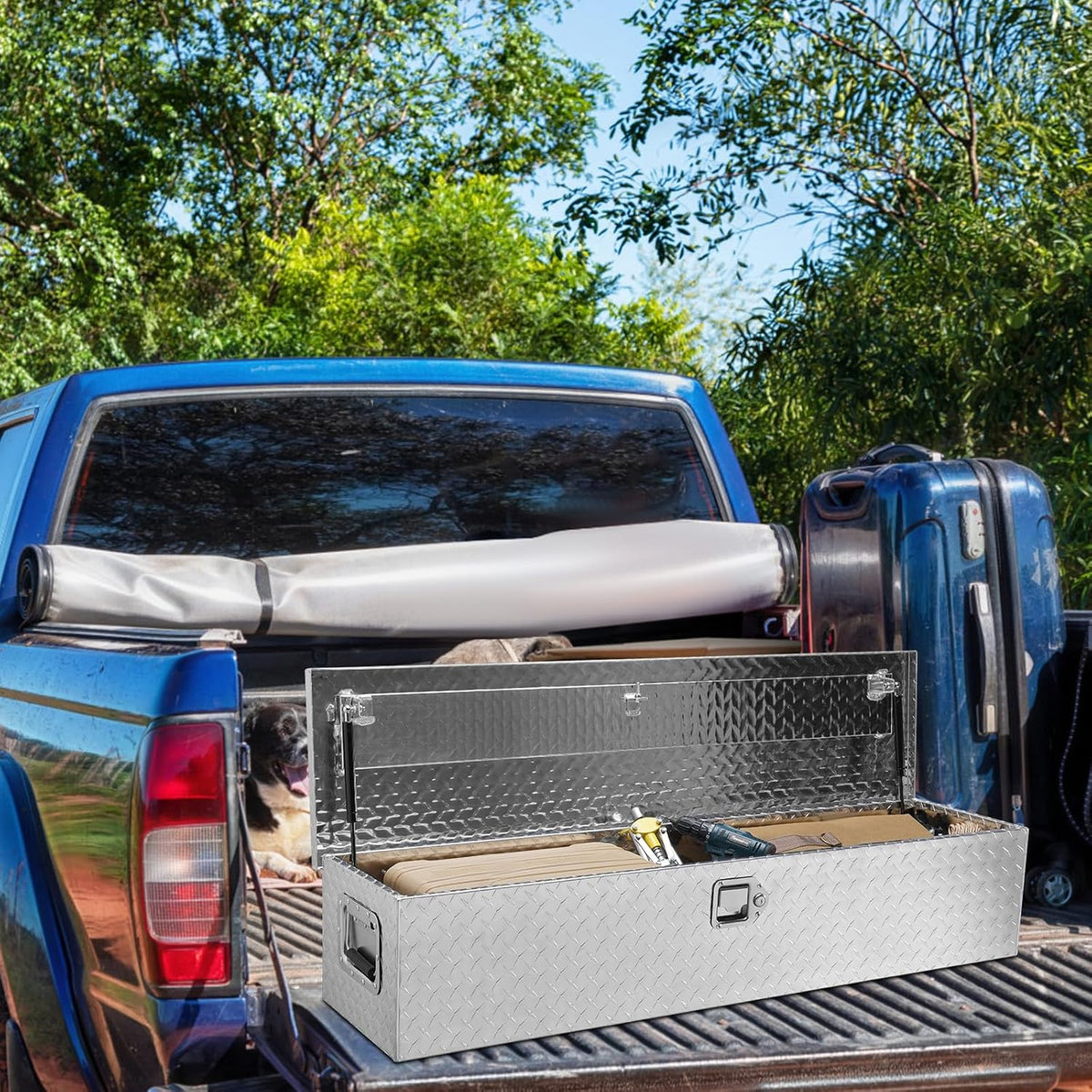 vevor heavy duty aluminum truck bed tool box, front angle view