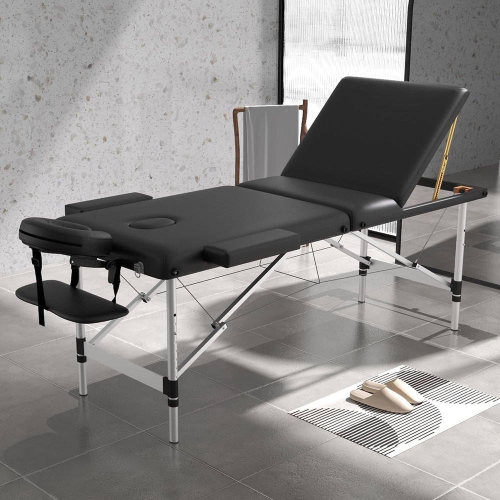 HENGJIANYI Massage Table,Portable 3Section Foldable Aluminum Lash Bed,Black