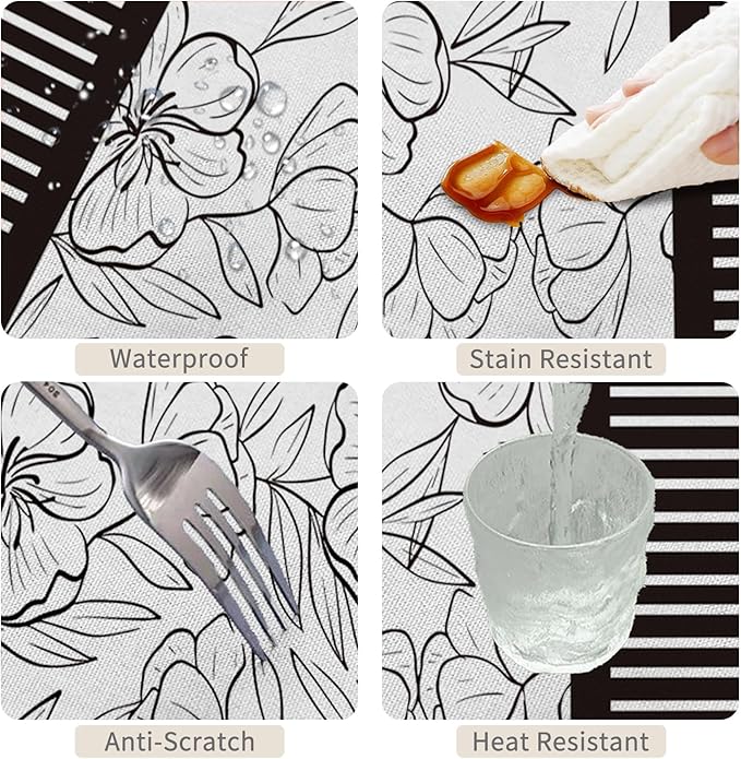 70x90inches Floral Rectangle Tablecloth Black and White Sketch Floral Printed - Image 4