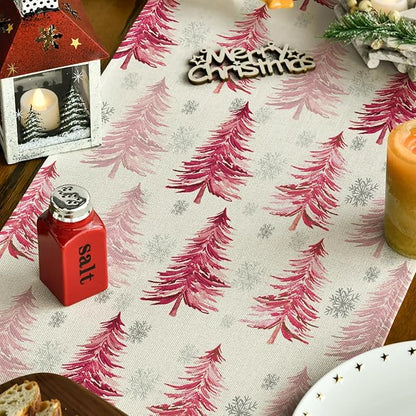 Artoid Mode Xmas Trees Snowflake Christmas Table Runner, Seasonal Winter Pink - Image 3