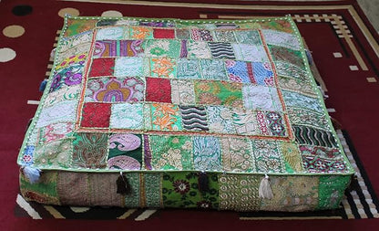 CRAFT KALA Indian Square Patchwork Traditional Pouf Cover Indian Living Room - Image 8