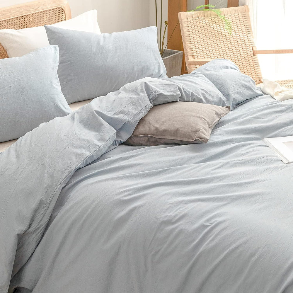 BESTOUCH Cotton Solid Duvet Cover Set Linen Feel Cornflower Blue Twin