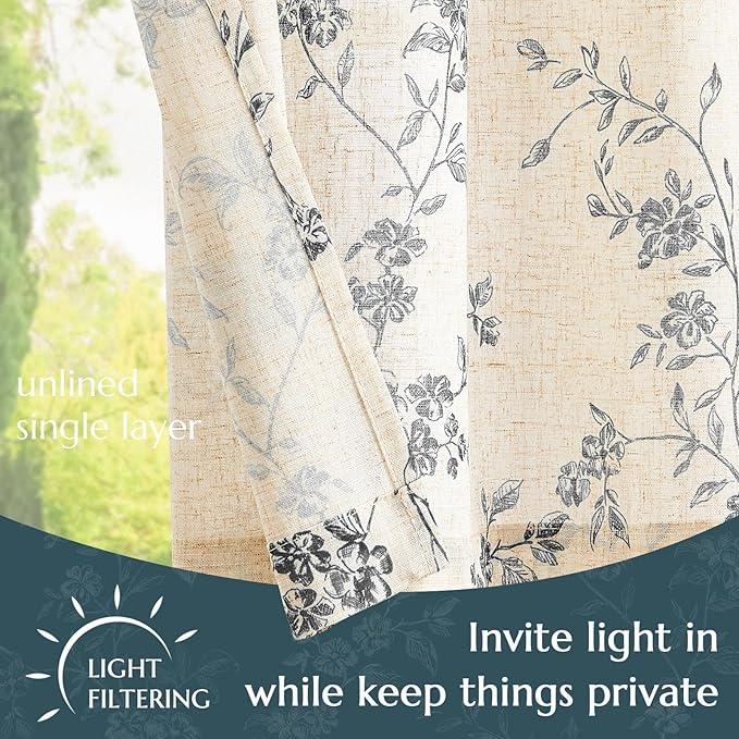 jinchan Floral Kitchen Curtains 36 Inch Linen Tier Curtains Farmhouse Cafe Half - Image 4