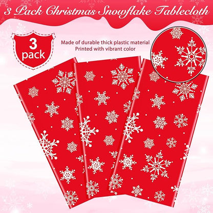 Jectivs 3 Pieces Christmas Snowflake Plastic Party Tablecloth Decorations - Image 4