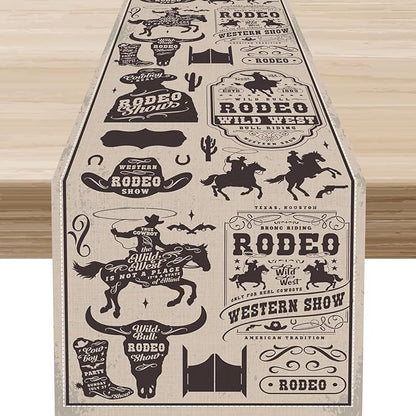 Western Cowboy Table Runner, Rustic Country Cowboy American Wild West Riding by Unknown