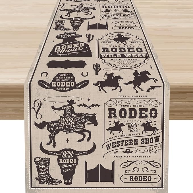 Western Cowboy Table Runner, Rustic Country Cowboy American Wild West Riding by Unknown