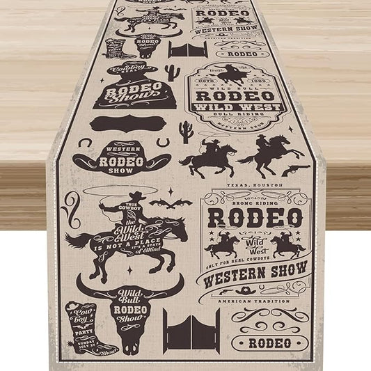 Western Cowboy Table Runner, Rustic Country Cowboy American Wild West Riding by Unknown