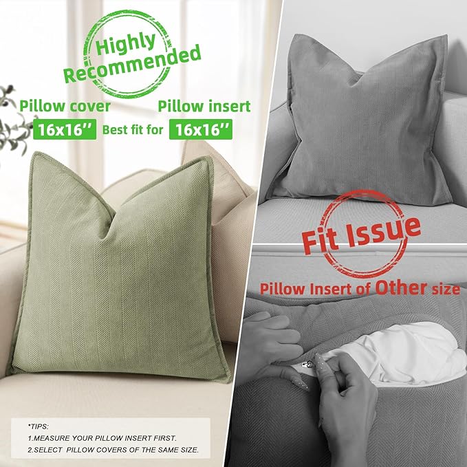 ZWJD Sage Green Pillow Covers 16x16 Set of 2 Chenille Throw Pillow Covers - Image 3