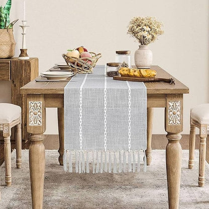 ZeeMart Farmhouse Braided Striped Table Runner, Rustic Grey Table Runners 72 by ZEEMARTONLINE