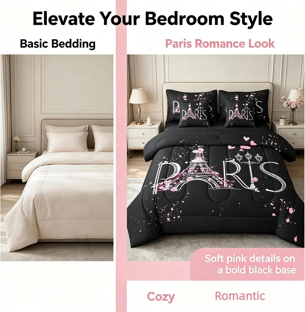 Feelyou Eiffel Tower 7 PCS Comforter Set with Sheets Chic Paris 7 Pieces Bed ...