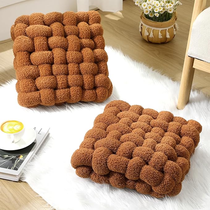 Wenqik 2 Pcs Knot Pillows Square Knotted Plush Throws Soft Accent Pillows - Image 4