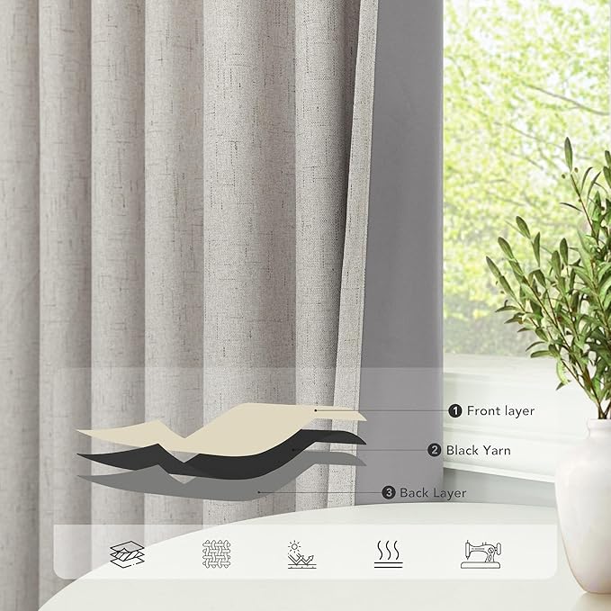 Linen Blackout Curtains 84 Inch Length 2 Panels Set - Image 5