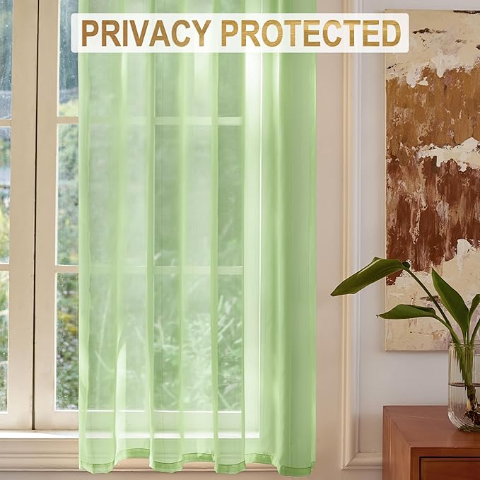 Foil Stripe Sage Green Sheer Curtains 63 inches Length 2 Panels - Image 4