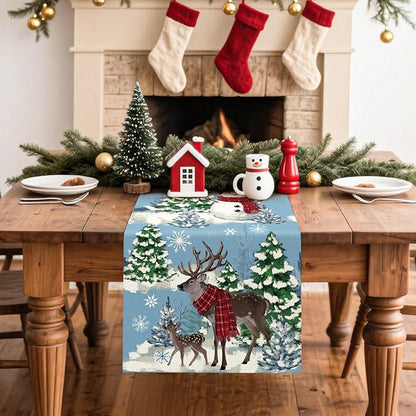 Artscope Reindeer Snowman Christmas Tree Table Runner, Xmas Winter Snowflakes - Image 2