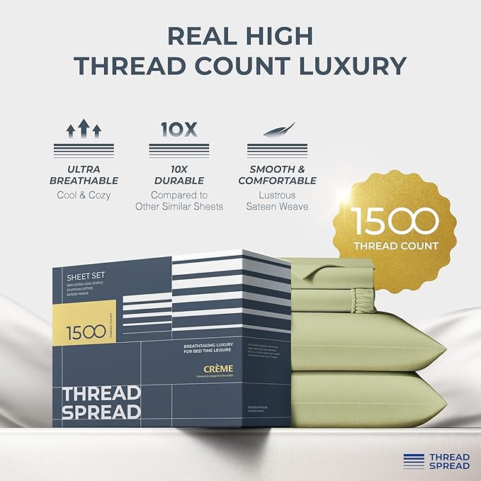 THREAD SPREAD 100% Egyptian Cotton King Size Sheets Set - Image 2