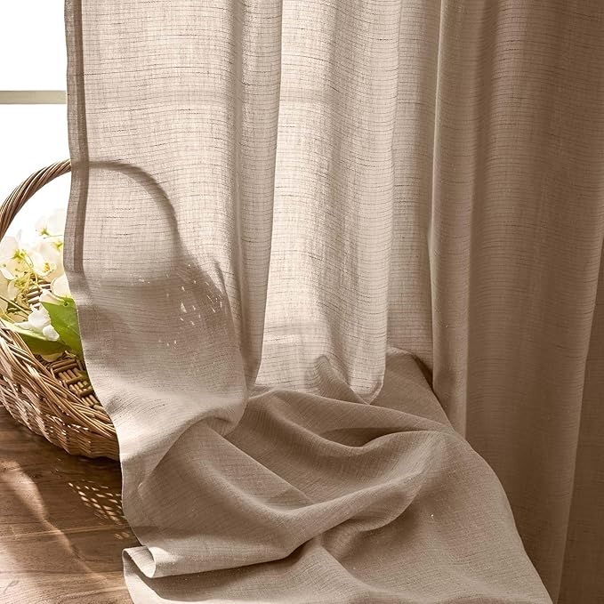 jinchan Taupe Linen Blend Curtain 90 inch Length 1 Panel - Image 7