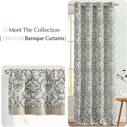 jinchan Linen Valance Curtain for Kitchen Vintage Damask Floral Blackout - Image 9