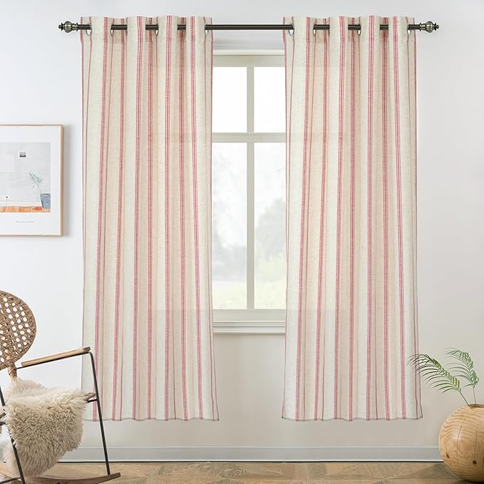 DriftAway Farmhouse Vertical Striped Linen Blend Textured Light Filtering Semi by DriftAway