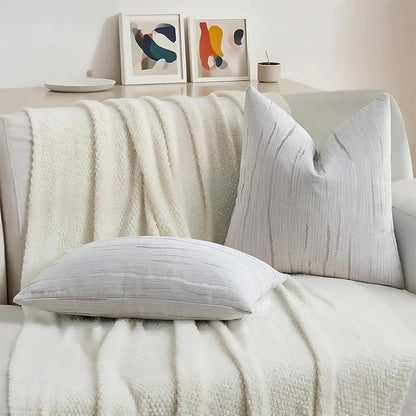 HAUSSY Crey Throw Pillow Covers 26x26 Inch Set of 2, Boho Embossed Striped - Image 5
