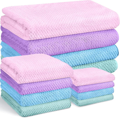 preboun 12 pcs bath towels set washcloths microfiber,pastel, main product view