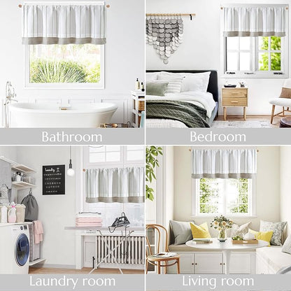 jinchan Nautical Valance Striped Linen Curtain 18 Inch Farmhouse Room Darkening - Image 9