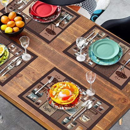 Coffee Theme Placemats Set of 4 Farmhouse Style Brown Linen Fabric Table Mat - Image 7