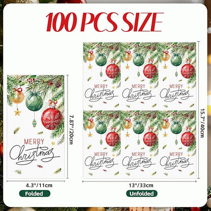 100 PCS Christmas Paper Napkins, Disposable Xmas Ornament Bathroom Guest Hand - Image 2
